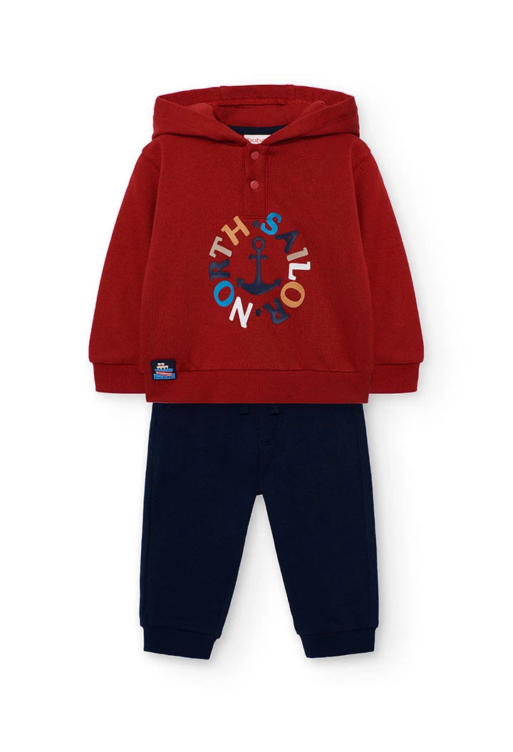 Conjunto de Sudadera Roja con Ancla y Pants Marino | Boboli