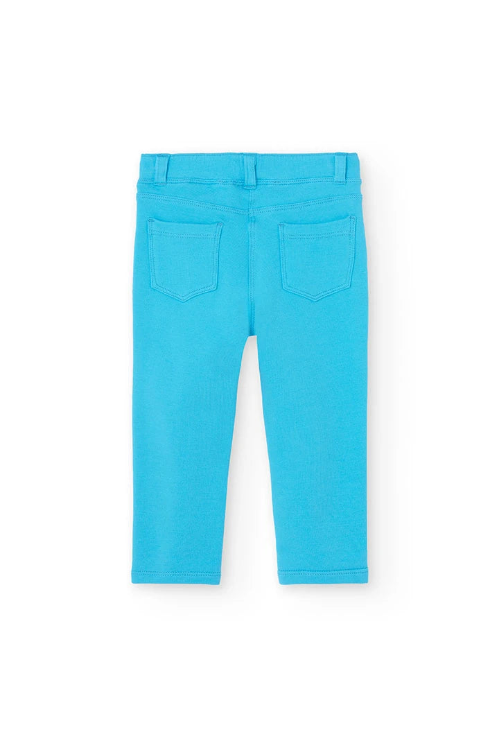 Leggings de niña en color azul con bolsillos traseros reales y pretina elástica
