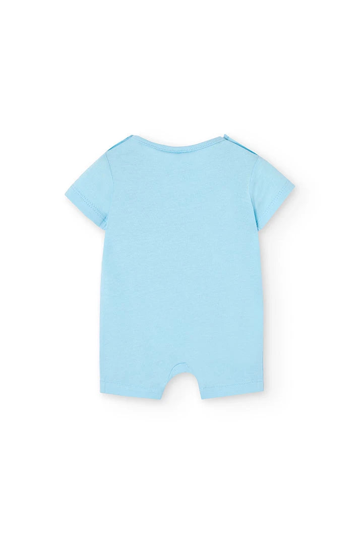 Vista trasera de pañalero azul de bebé de la marca Boboli, diseño liso sin estampado.