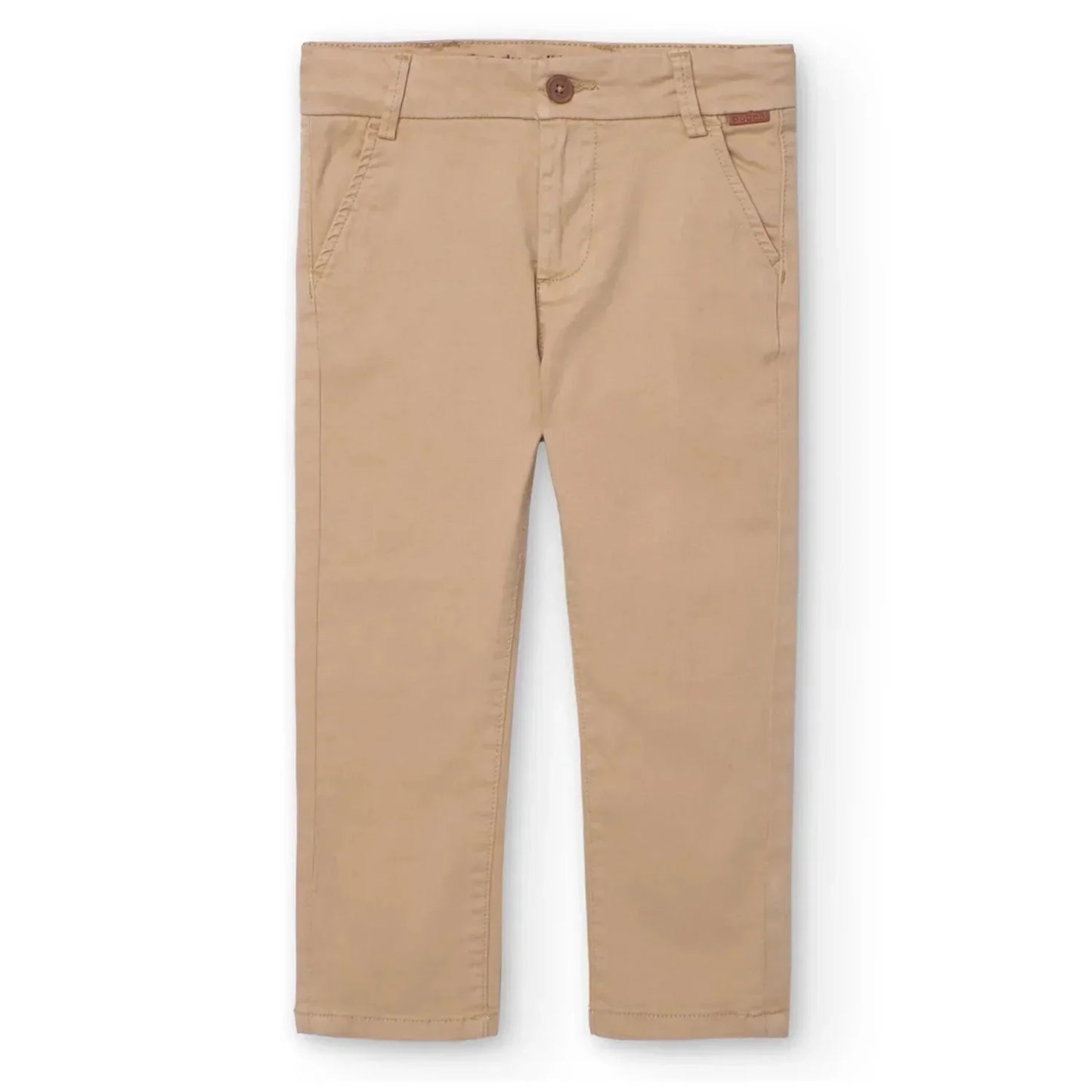 Pantalón chino Boboli de Cachaboo en color beige, con bolsillos laterales, botón frontal y diseño elegante para niños.