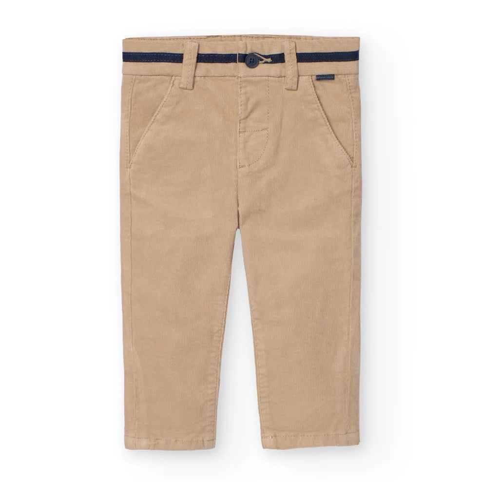 Pantalón de pana beige para niño, vista de frente