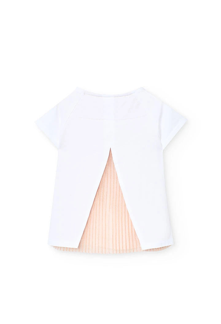 Vista trasera de la playera blanca Boboli con apertura triangular y capa interior plisada.