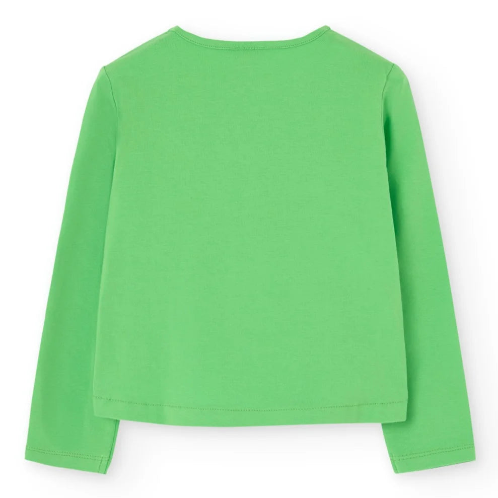 Vista trasera de la sudadera infantil verde de Boboli con manga larga y diseño cómodo, ideal para combinar con cualquier outfit casual.