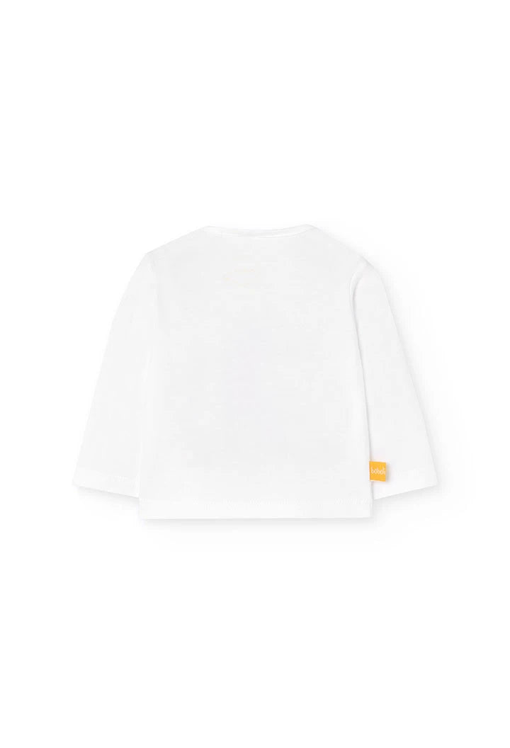 Camiseta blanca infantil de manga larga, vista trasera, sin estampado, marca Boboli