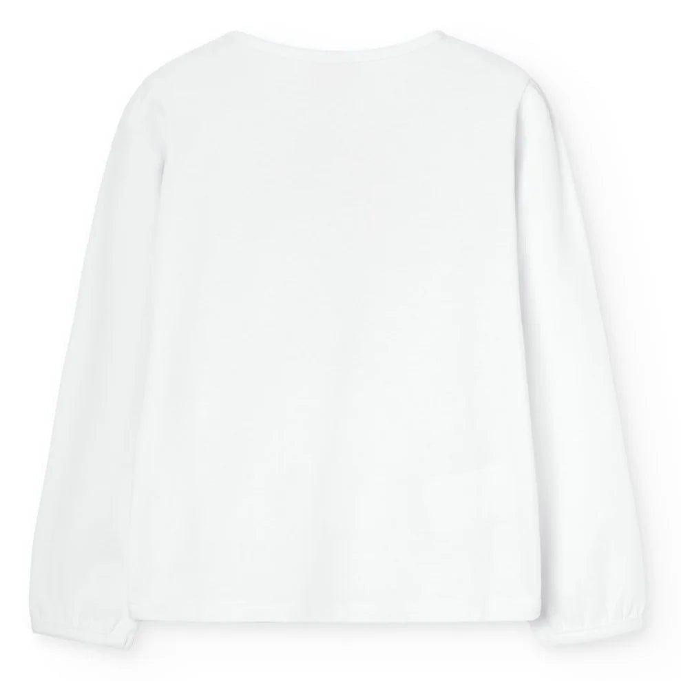 Parte posterior de la playera blanca de manga larga para niña Boboli
