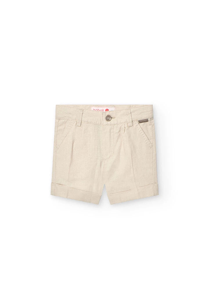 Shorts de lino beige para niño con diseño elegante y bolsillos delanteros de Boboli.