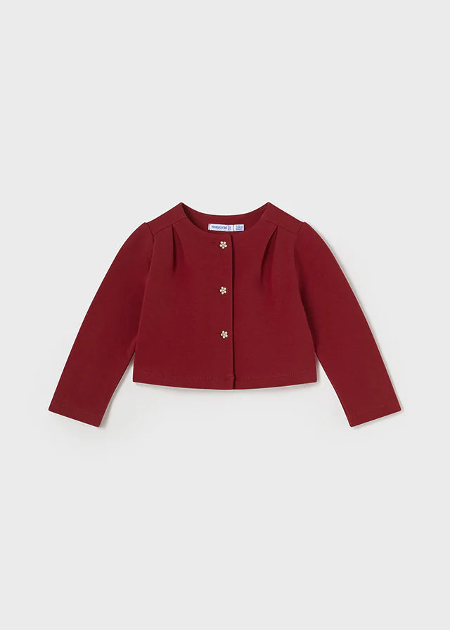 Conjunto 3 Piezas: Blusa Blanca, Falda Dorada y Cárdigan Vino - Mayoral