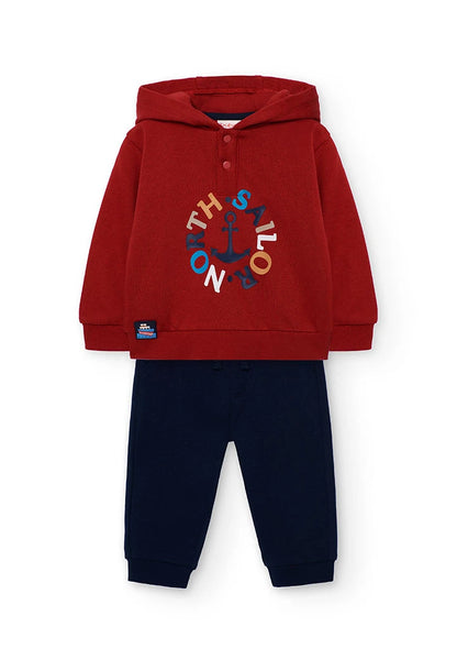 Conjunto de Sudadera Roja con Ancla y Pants Marino | Boboli