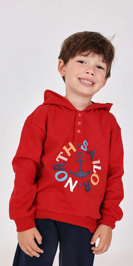 Conjunto de Sudadera Roja con Ancla y Pants Marino | Boboli