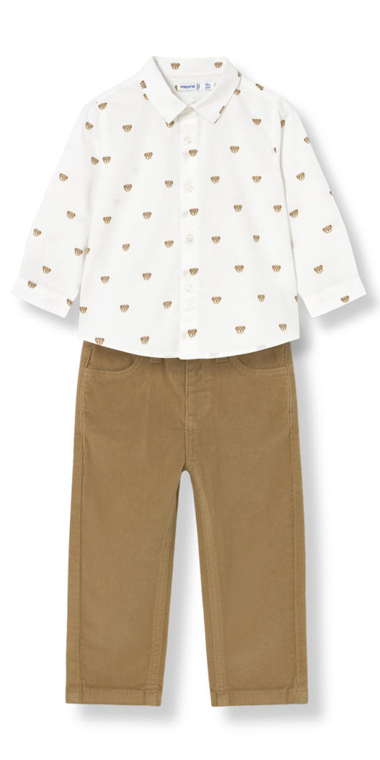 Conjunto Camisa Estampada de Osos y Pantalón de Pana | Mayoral