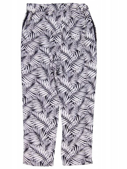 Vista trasera de pantalón estampado con hojas en blanco y negro para niña.