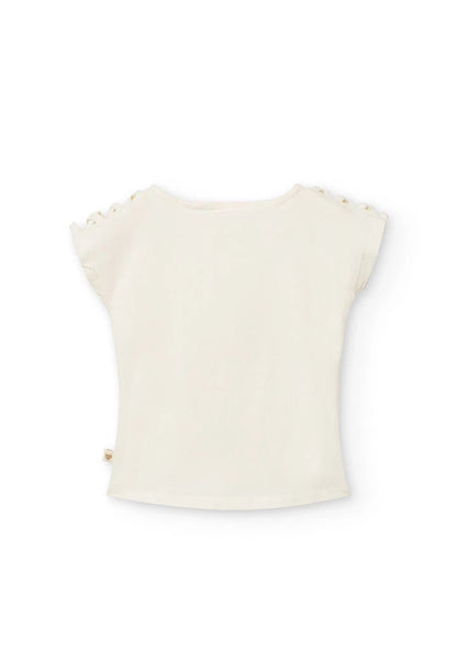 Vista trasera de la playera blanca de niña Boboli.
