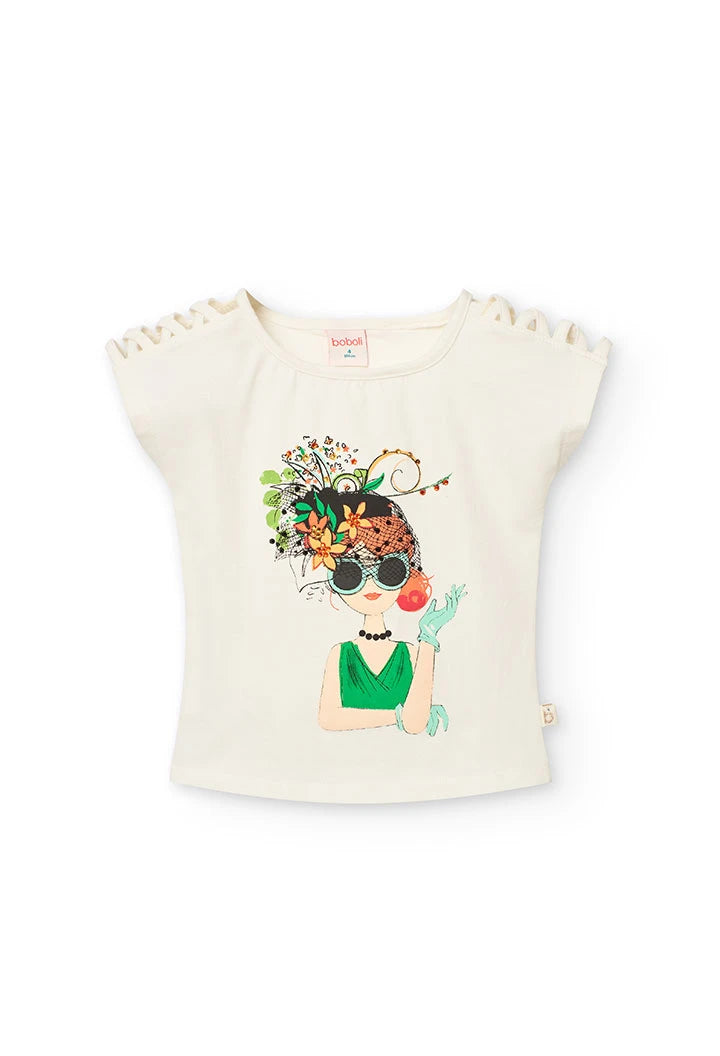 Vista frontal de la playera ilustrada Boboli con detalle en los hombros.