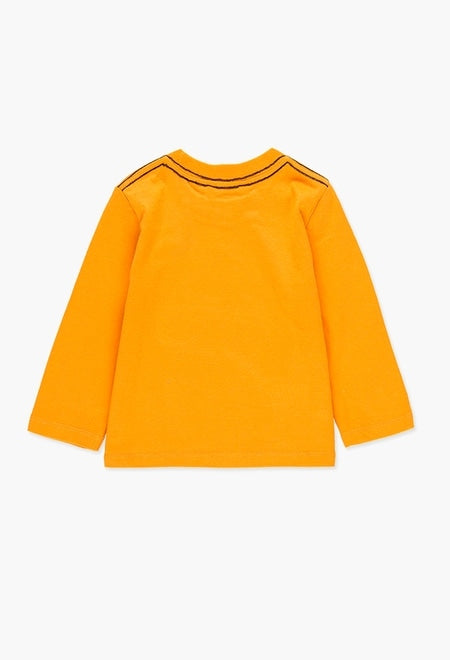 Vista trasera de la camiseta de manga larga Boboli color mostaza con costuras decorativas.