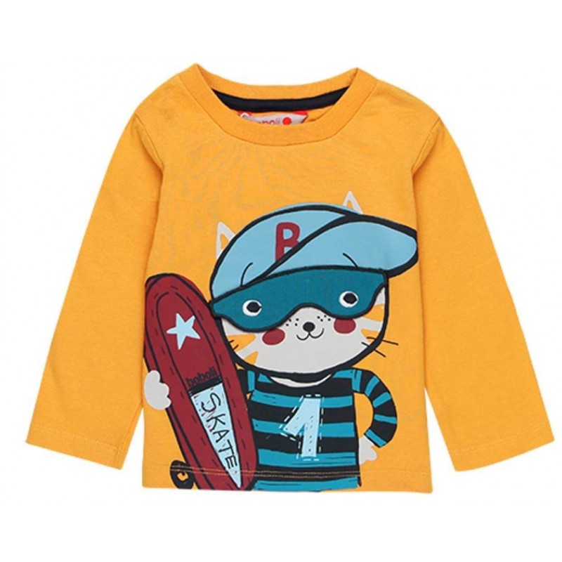Camiseta infantil Boboli con diseño interactivo: lentes removibles sobre el estampado del gato.