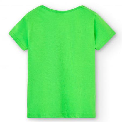 Vista trasera de la playera verde Boboli de Cachaboo, con diseño liso y corte cómodo para niñas.