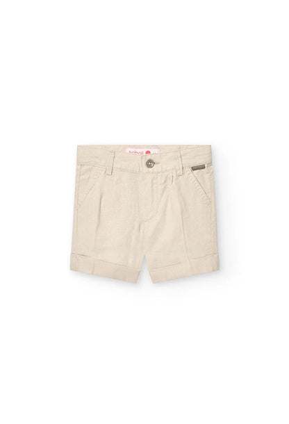 Shorts de lino beige para niño con diseño elegante y bolsillos delanteros de Boboli.