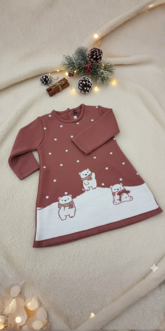 Vestido de Punto con Escena Invernal de Osos Polares | Gontex